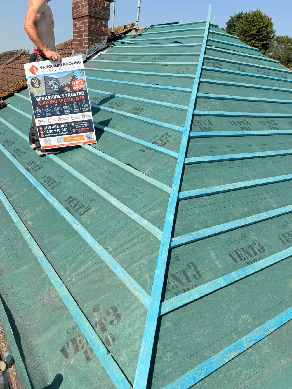 Re-roofing project in progress
