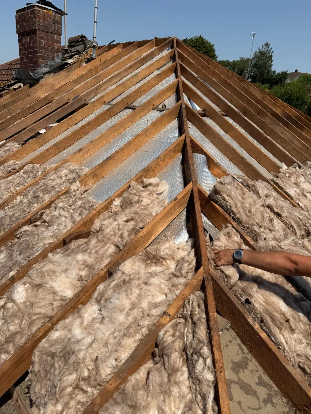 Roof repair work in progress